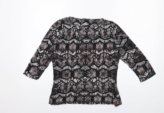 Marks and Spencer Womens Black Animal Print Viscose Basic T-Shirt Size 12 Round Neck - Snakeskin Pattern