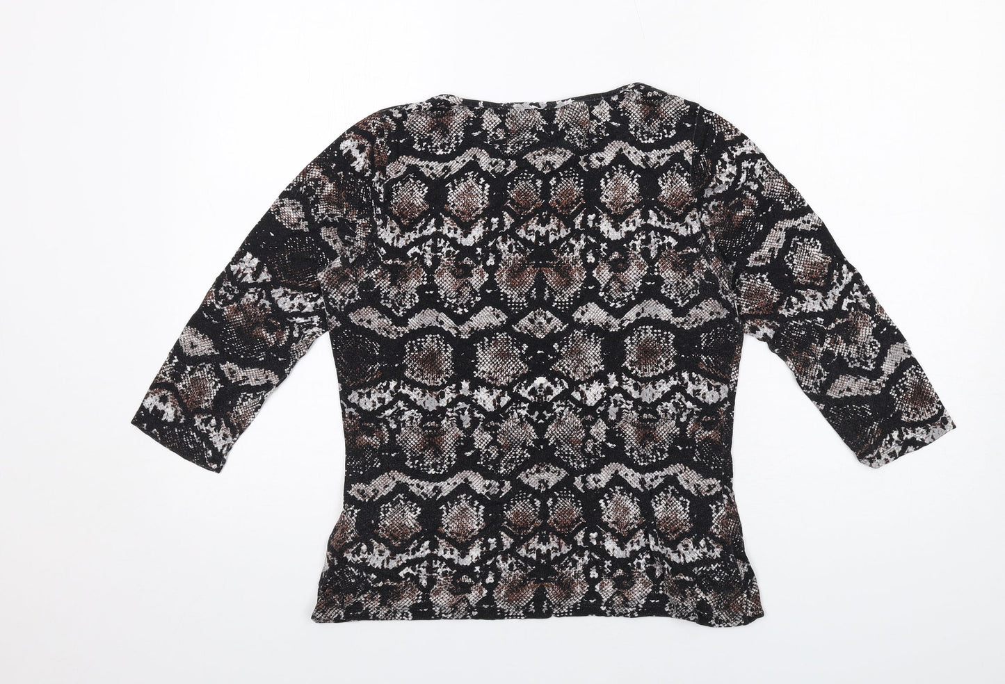 Marks and Spencer Womens Black Animal Print Viscose Basic T-Shirt Size 12 Round Neck - Snakeskin Pattern