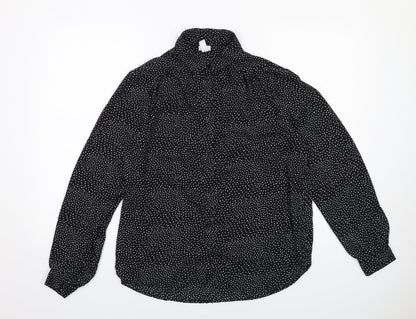 H&M Womens Black Geometric Polyester Basic Button-Up Size 12 Collared