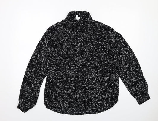 H&M Womens Black Geometric Polyester Basic Button-Up Size 12 Collared