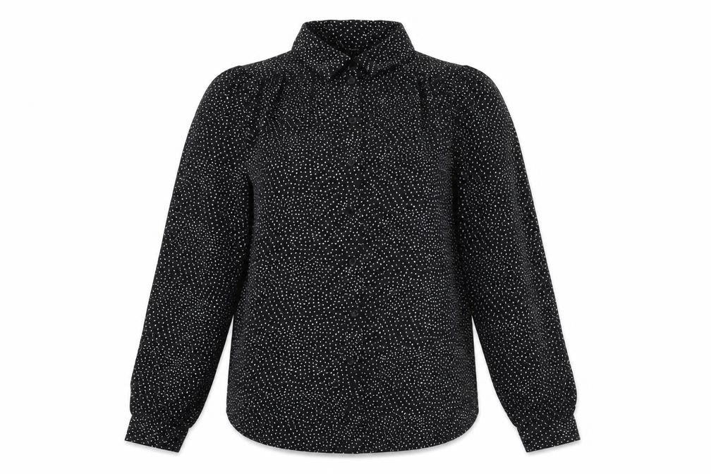 H&M Womens Black Geometric Polyester Basic Button-Up Size 12 Collared