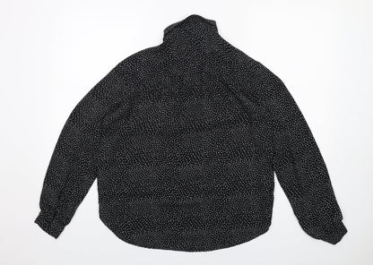 H&M Womens Black Geometric Polyester Basic Button-Up Size 12 Collared