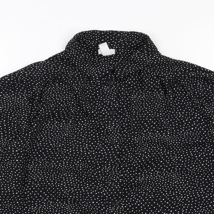 H&M Womens Black Geometric Polyester Basic Button-Up Size 12 Collared
