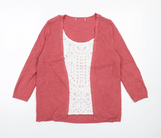 Marks and Spencer Womens Pink Round Neck Viscose Pullover Jumper Size 12 Pullover - Cardigan Top Lace Detail