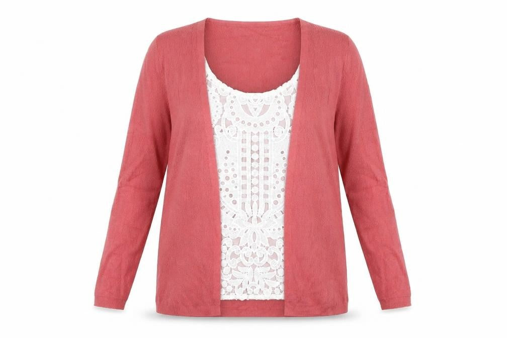 Marks & Spencer Womens Pink Round Neck Viscose Pullover Jumper Size 12 Pullover - Cardigan Top Lace Detail