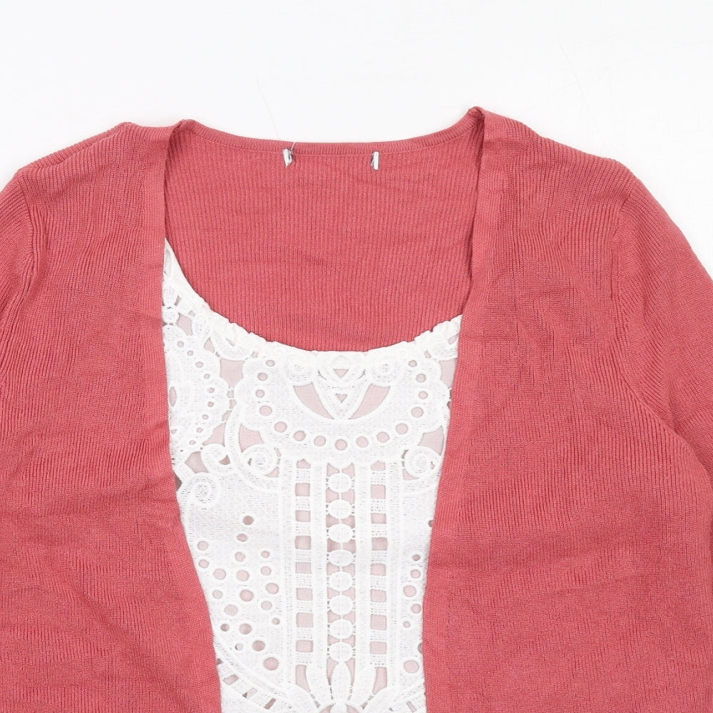 Marks and Spencer Womens Pink Round Neck Viscose Pullover Jumper Size 12 Pullover - Cardigan Top Lace Detail