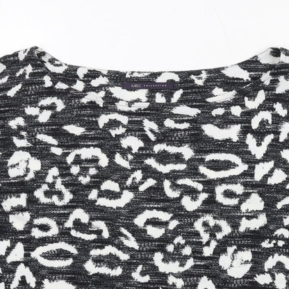 Marks & Spencer Womens Black Animal Print Polyester Basic T-Shirt Size 8 Round Neck - Leopard Print