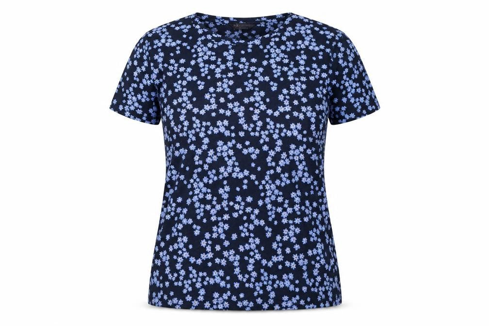 Marks & Spencer Womens Blue Floral Polyester Basic T-Shirt Size 8 Round Neck