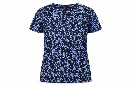 Marks and Spencer Womens Blue Floral Polyester Basic T-Shirt Size 8 Round Neck