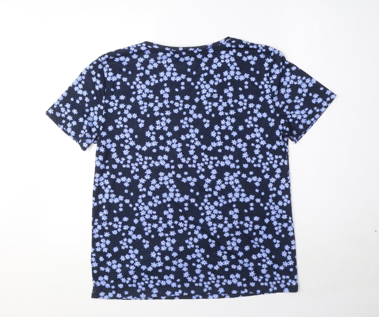 Marks and Spencer Womens Blue Floral Polyester Basic T-Shirt Size 8 Round Neck