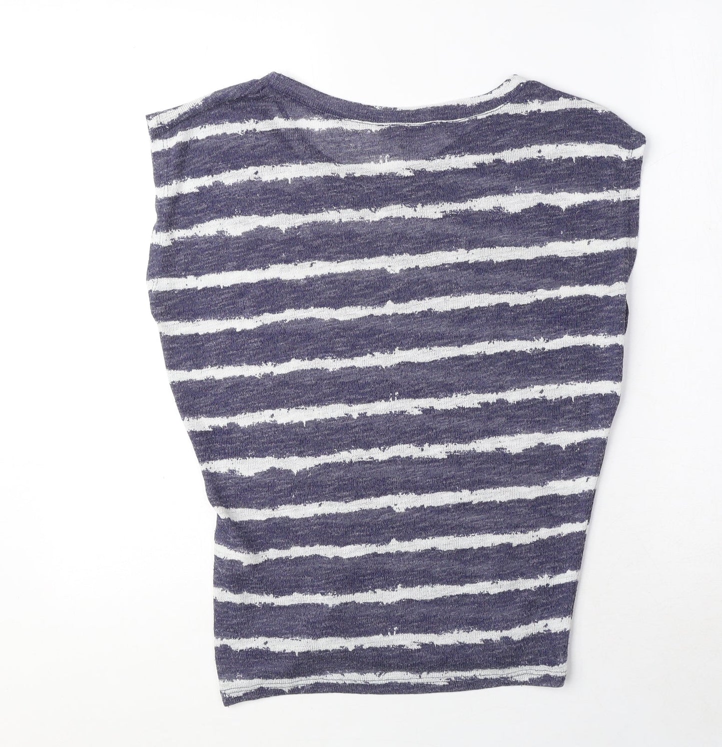 Zara Womens Blue Striped Polyester Basic Blouse Size S Round Neck