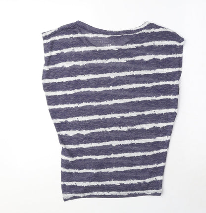 Zara Womens Blue Striped Polyester Basic Blouse Size S Round Neck