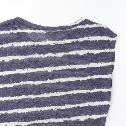 Zara Womens Blue Striped Polyester Basic Blouse Size S Round Neck