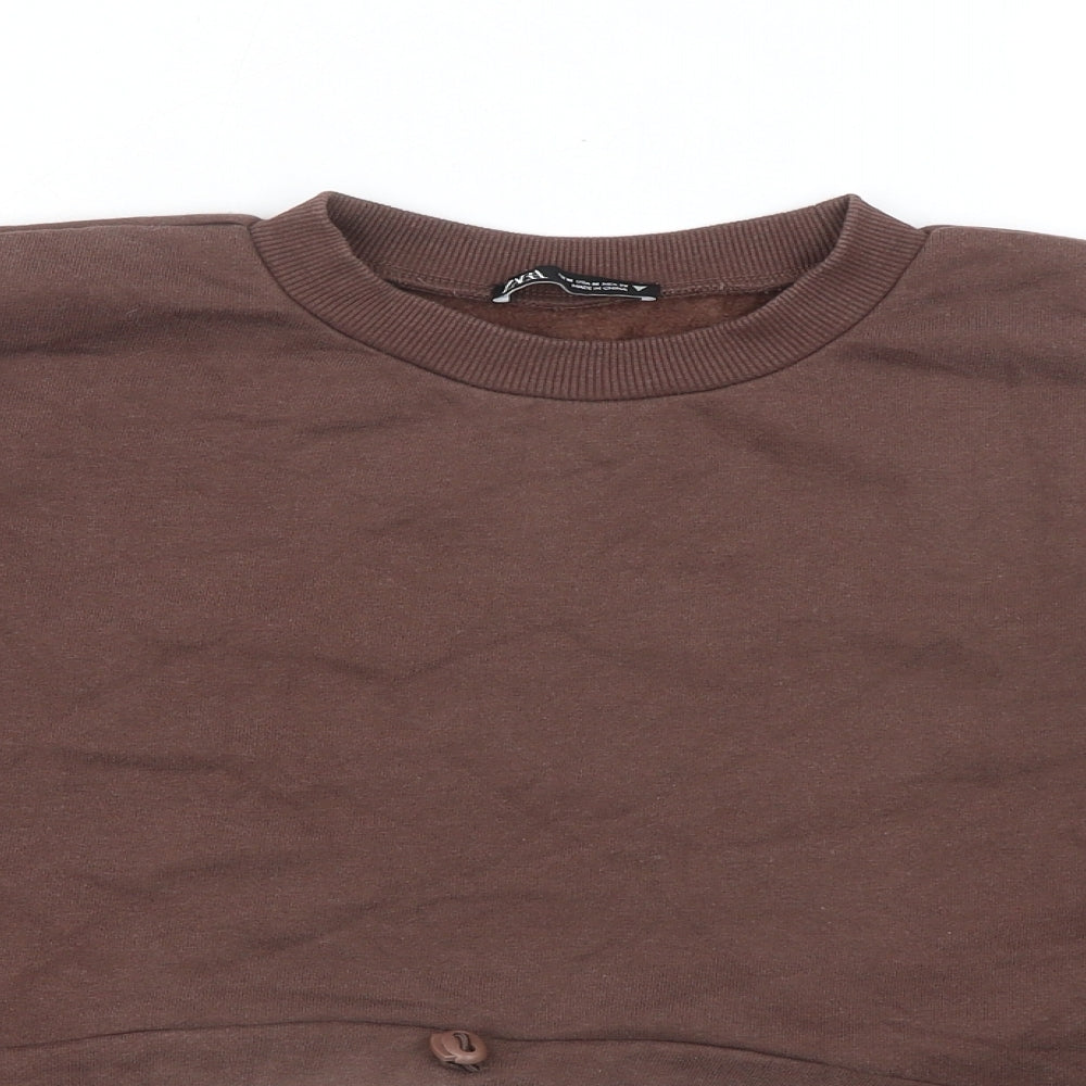 Zara Womens Brown Cotton Pullover Sweatshirt Size M Pullover