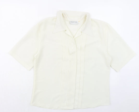Perceptions Womens Ivory Polyester Basic Button-Up Size 14 Collared