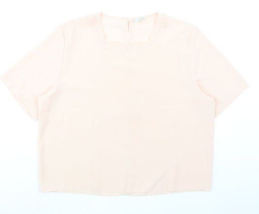 Canda Womens Pink Polyester Basic Blouse Size 16 Round Neck