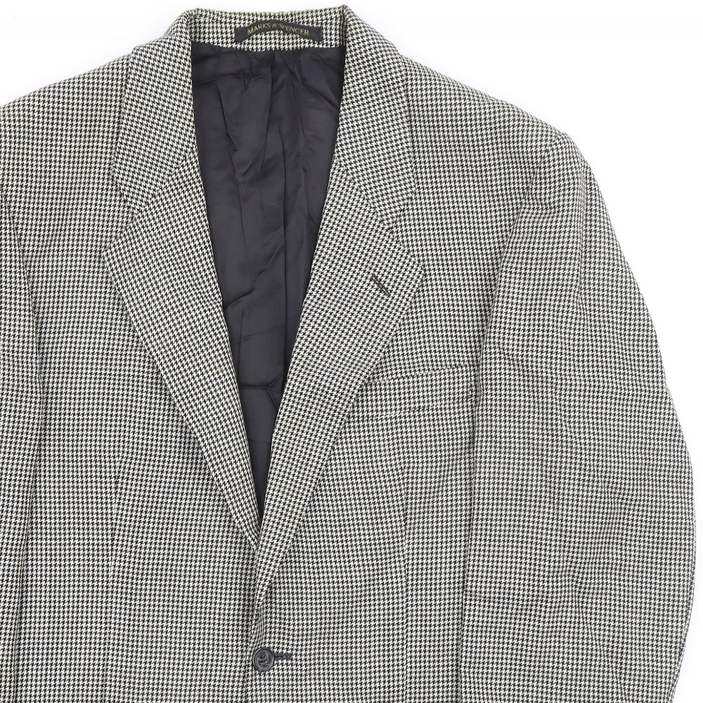 St Michael Mens Black Geometric Wool Jacket Suit Jacket Size 40 Big & Tall