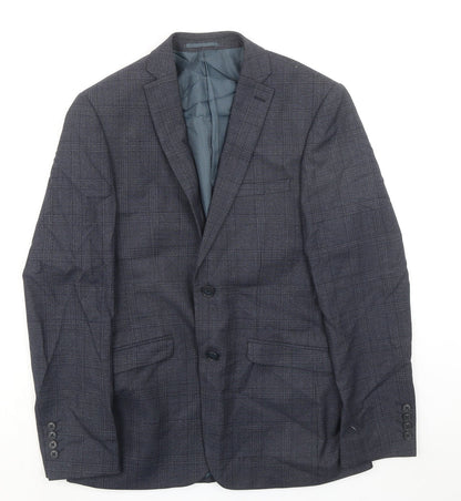 ONESIX5IVE Mens Grey Plaid Wool Jacket Suit Jacket Size 38 Regular