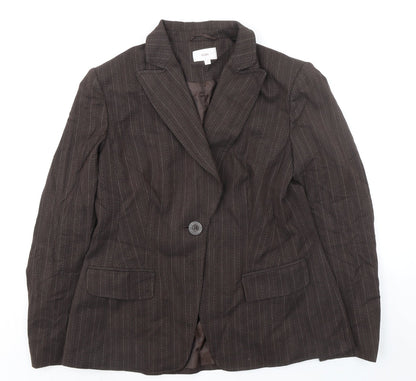 Next Womens Brown Striped Polyester Jacket Blazer Size 16