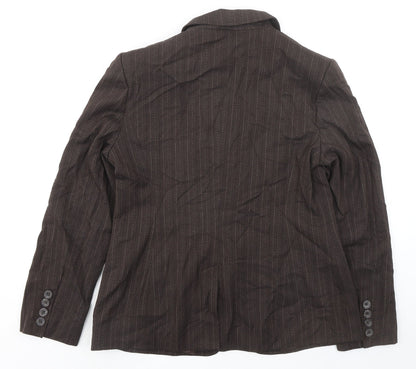 Next Womens Brown Striped Polyester Jacket Blazer Size 16