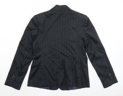 Back view of Autograph women’s black striped jacket blazer, size UK 14, button