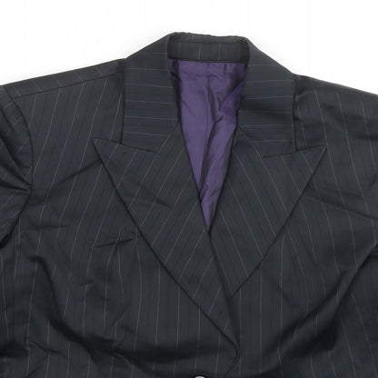 Close-up detail of Autograph women’s black striped jacket blazer, size UK 14, button