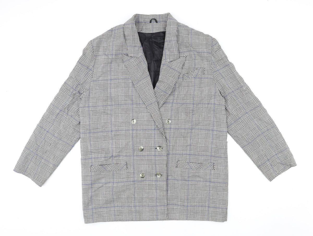St Bernard Womens Grey Plaid Polyester Jacket Blazer Size 16