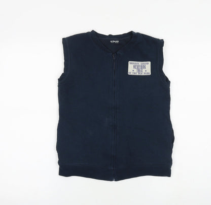Additional front view of Vertbaudet boys’ blue gilet jacket, size 10, years zip