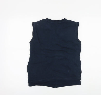 Back view of Vertbaudet boys’ blue gilet jacket, size 10, years zip