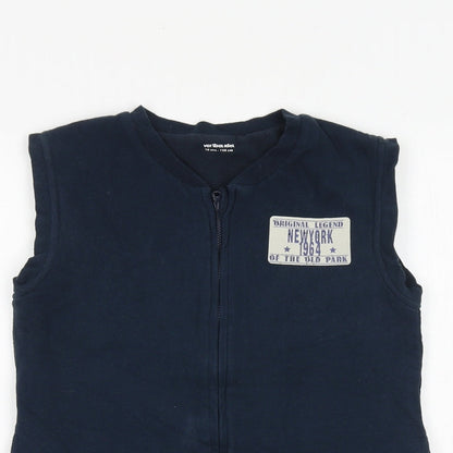 Close-up detail of Vertbaudet boys’ blue gilet jacket, size 10, years zip
