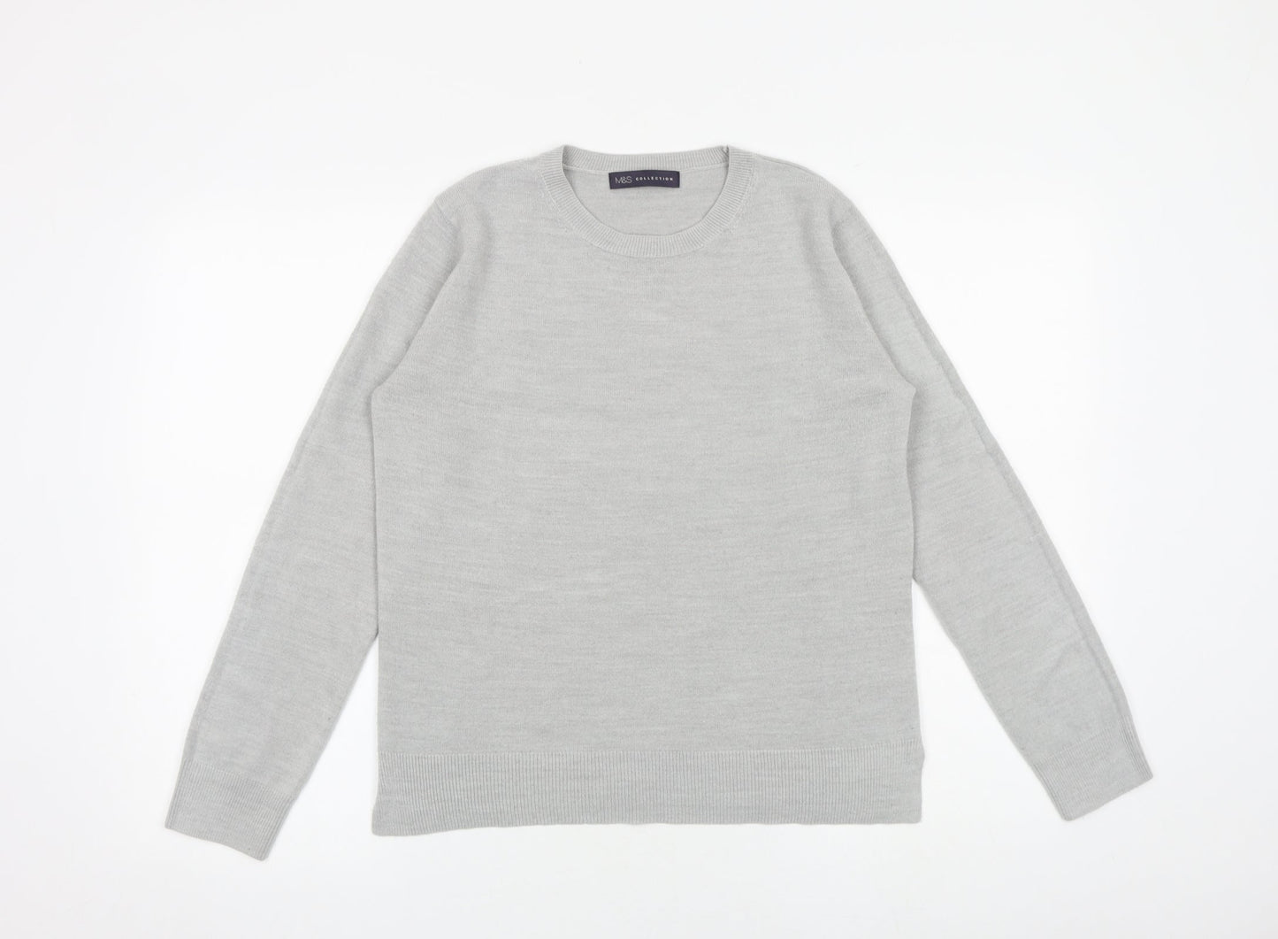 Marks and Spencer Womens Grey Round Neck Acrylic Pullover Jumper Size 12