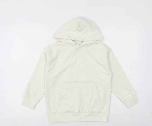 Zara Girls Ivory Cotton Pullover Hoodie Size 7 Years Pullover