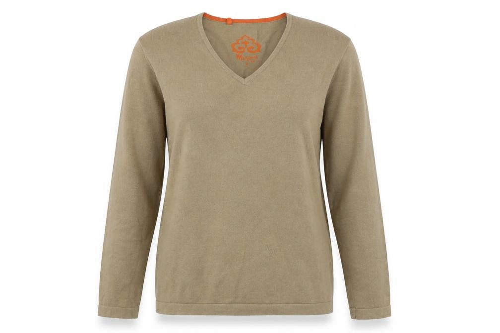 Monsoon Womens Brown V-Neck Cotton Pullover Jumper Size S