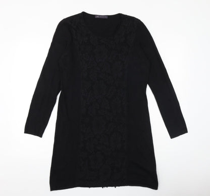 Marks & Spencer Womens Black Floral Viscose A-Line Size 14 Round Neck Pullover