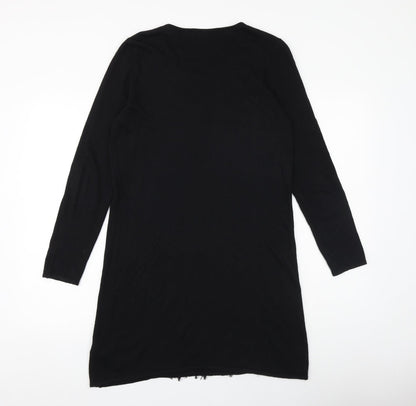 Marks & Spencer Womens Black Floral Viscose A-Line Size 14 Round Neck Pullover