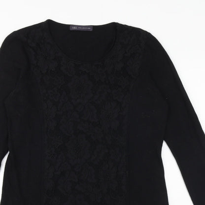 Marks & Spencer Womens Black Floral Viscose A-Line Size 14 Round Neck Pullover