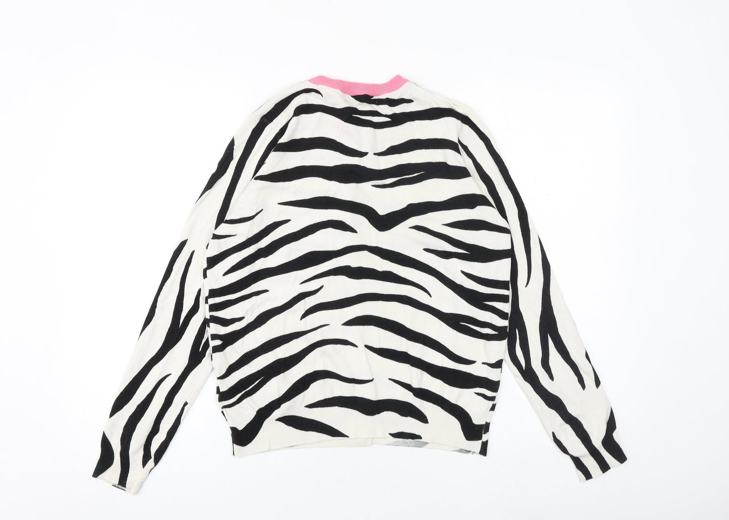 Marks and Spencer Womens Ivory Round Neck Animal Print Viscose Cardigan Jumper Size 14 - Zebra Print