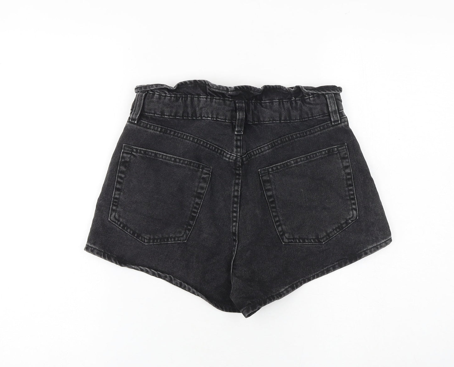 H&M Womens Black 100% Cotton Paperbag Shorts Size 8 Regular Button