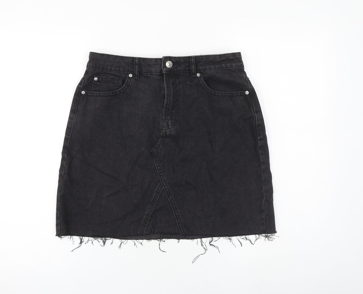 Denim & Co. Womens Grey Cotton A-Line Skirt Size 12 Zip