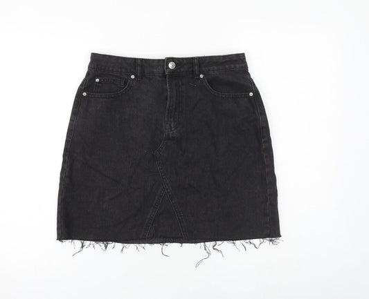 Denim & Co. Womens Grey Cotton A-Line Skirt Size 12 Zip