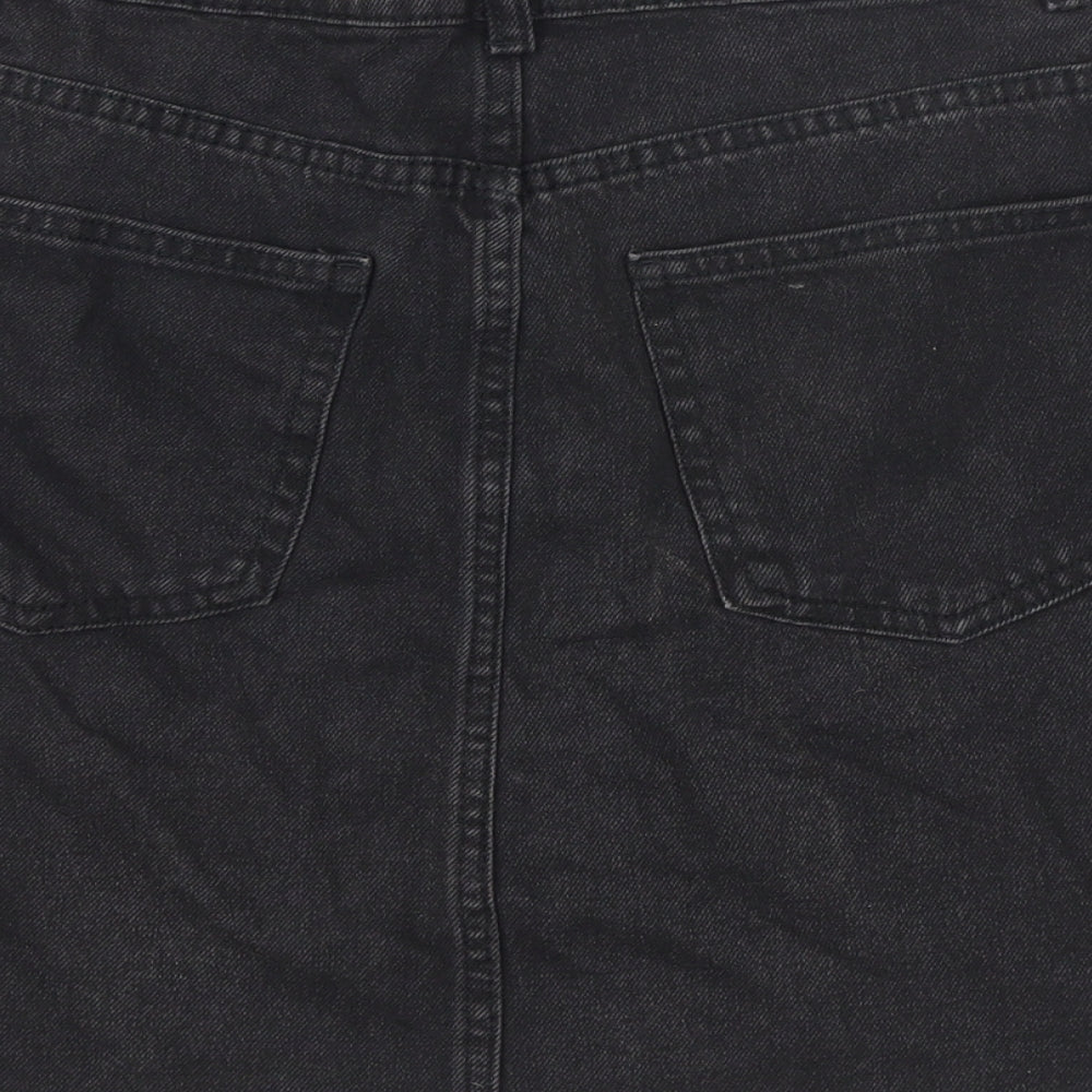 Denim & Co. Womens Grey Cotton A-Line Skirt Size 12 Zip