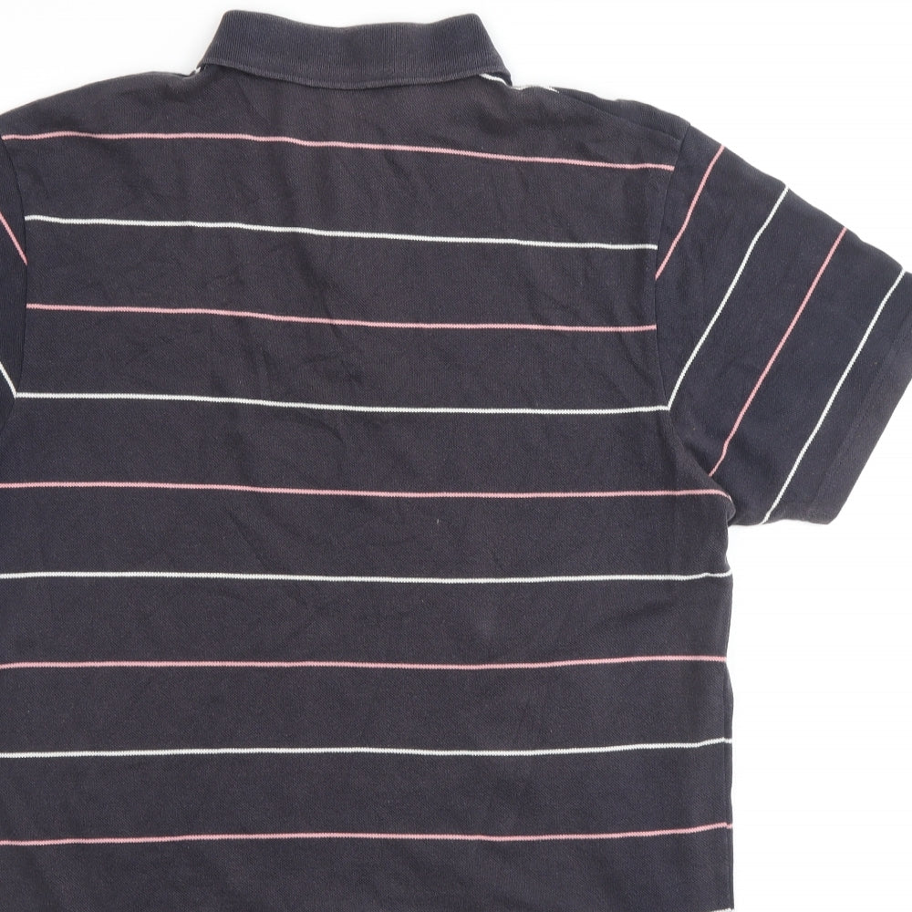 Reebok Mens Multicoloured Striped Cotton Polo Size M Collared Button