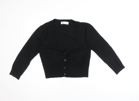 International Womens Black V-Neck Viscose Cardigan Jumper Size 12