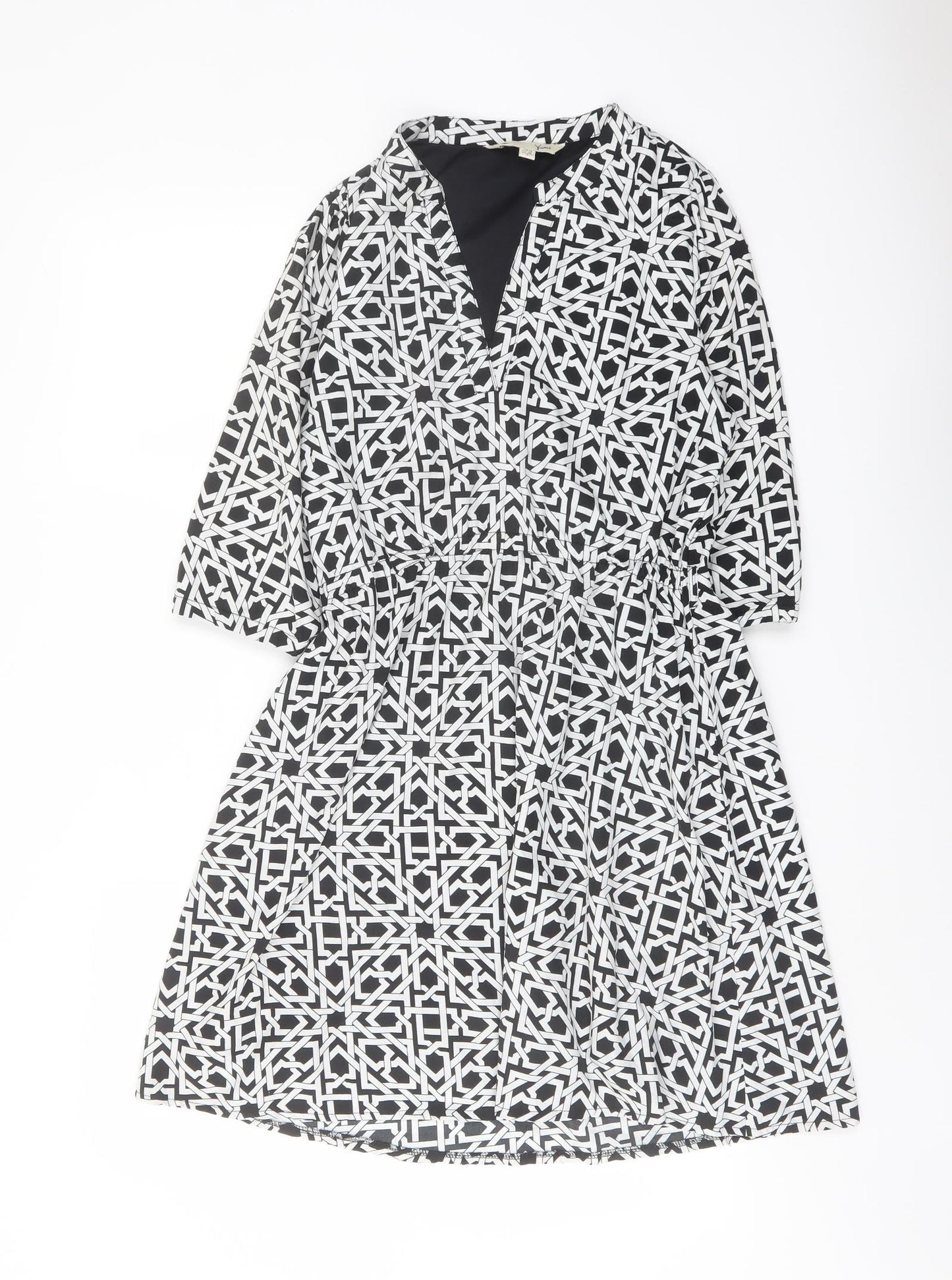 Yumi Womens Black Geometric Polyester A-Line Size 10 V-Neck Pullover