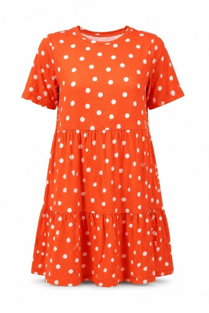 Marks & Spencer Womens Orange Polka Dot Viscose Trapeze & Swing Size 10 Round Neck Pullover