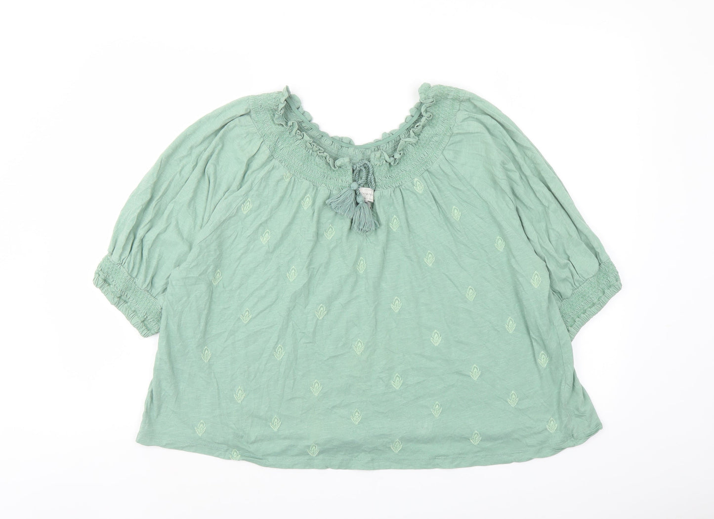 Lucky Brand Womens Green Polyester Basic Blouse Size L Round Neck