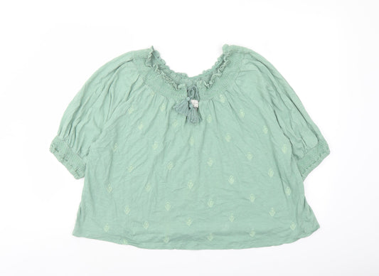 Lucky Brand Womens Green Polyester Basic Blouse Size L Round Neck
