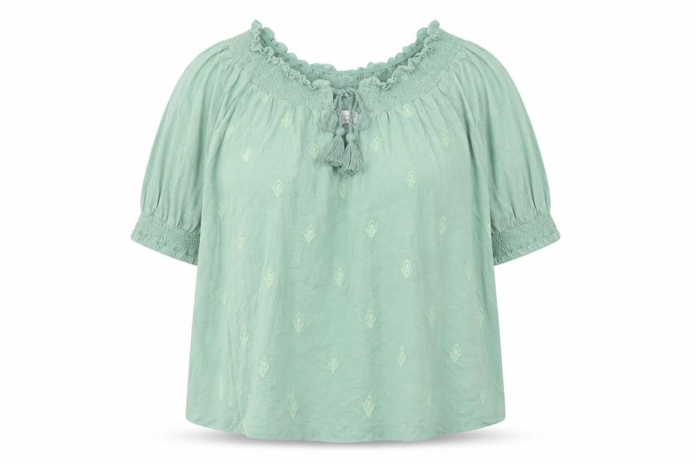 Lucky Brand Womens Green Polyester Basic Blouse Size L Round Neck