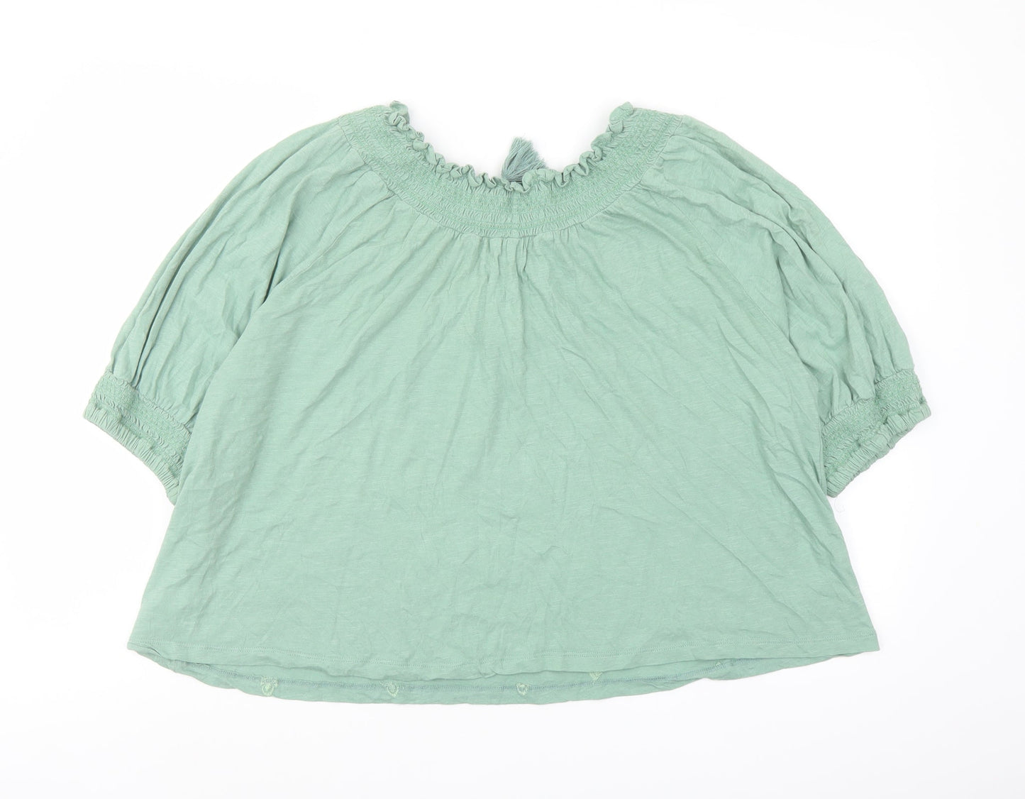Lucky Brand Womens Green Polyester Basic Blouse Size L Round Neck