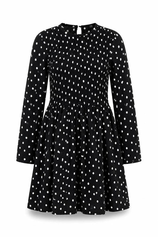 River Island Womens Black Polka Dot Polyester Trapeze & Swing Size 8 Round Neck Button